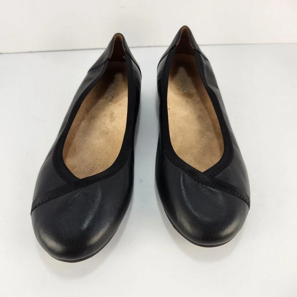 Vionic Caroll Ballet Flats Black Leather Comfort Shoes Women's Size 8